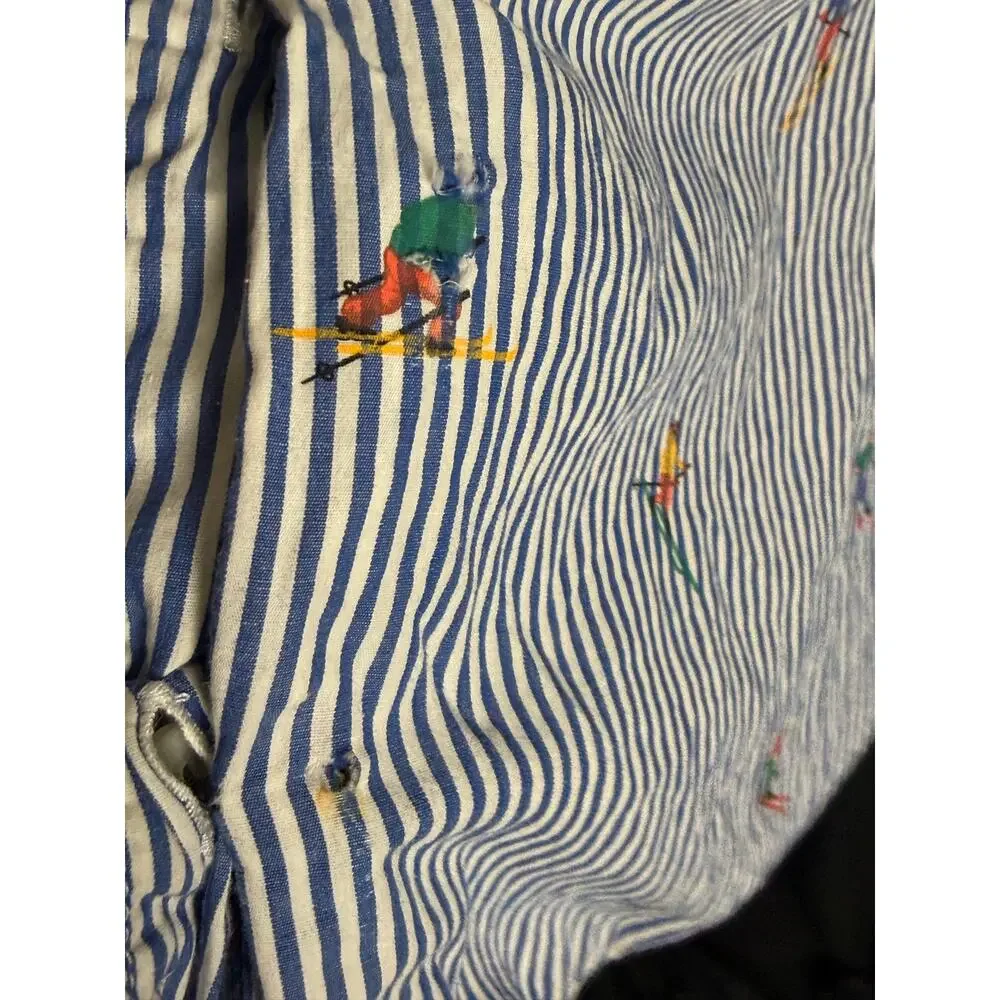 J.Crew Pinstripe Skiing Pattern Men's XL Button-Up Blue White L/S Pajama Top